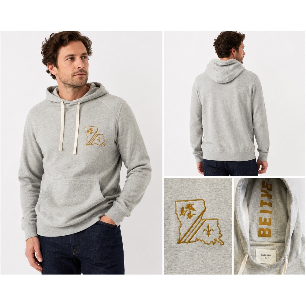 Billy Reid Believer Louisiana Hoodie XL Gray Embroidered Preppy Heritage USA